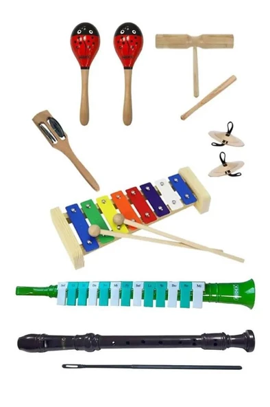 Midex Örf Aletleri Seti Under Paket-3 Marakas Zil Çubuk Ksilofon Melodika Flüt (8 Parça) ürün görseli