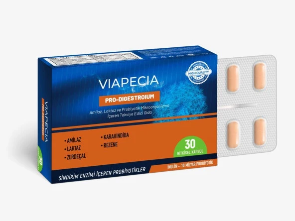 Viapecia Pro-Digestroium Amilaz Laktaz ve Probiyotik Mikroorganizma İçeren Takviye Edici Gıda 30 Kapsül