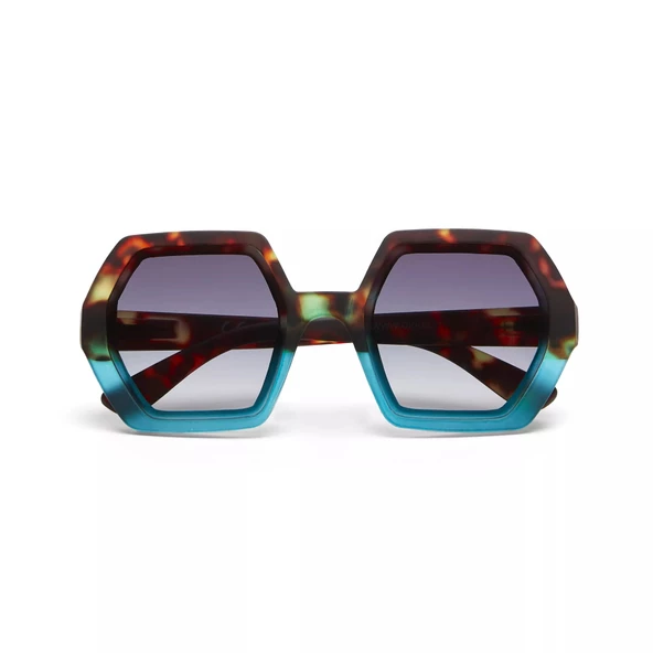 Okkia Emma Big Hexagonal Unisex Güneş Gözlüğü Havana Mavisi