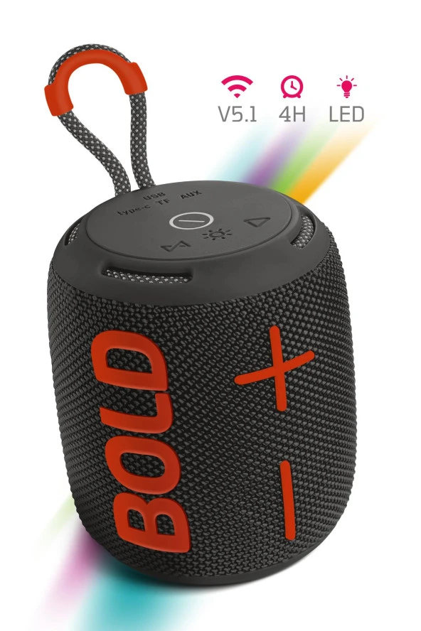 Powerway Bold Siyah Taşınabilir Ses Bombası Kablosuz Bluetooth Hoparlör Speaker Yüksek Sesli TWS