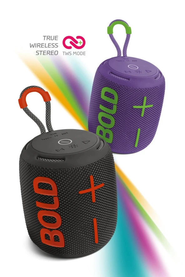 Powerway Bold Siyah Taşınabilir Ses Bombası Kablosuz Bluetooth Hoparlör Speaker Yüksek Sesli TWS - 2