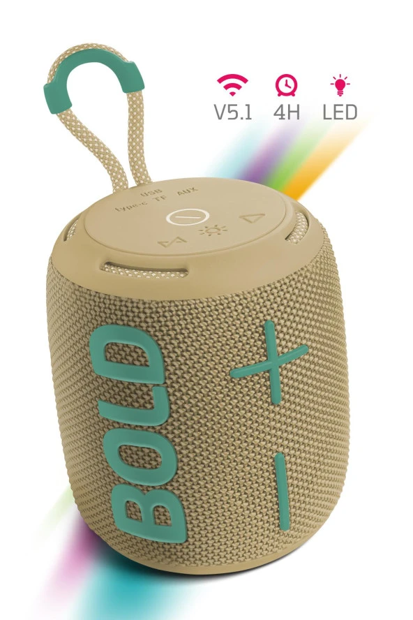 Powerway Bold Haki Taşınabilir Ses Bombası Kablosuz Bluetooth Hoparlör Speaker Yüksek Sesli TWS