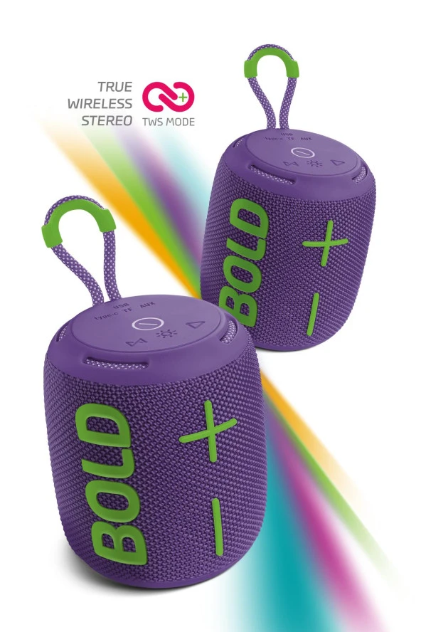 Powerway Bold Mor Taşınabilir Ses Bombası Kablosuz Bluetooth Hoparlör Speaker Yüksek Sesli TWS - 2