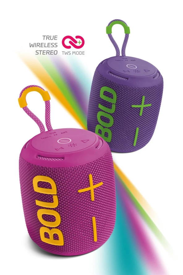 Powerway Bold Eflatun Taşınabilir Ses Bombası Kablosuz Bluetooth Hoparlör Speaker Yüksek Sesli TWS - 2