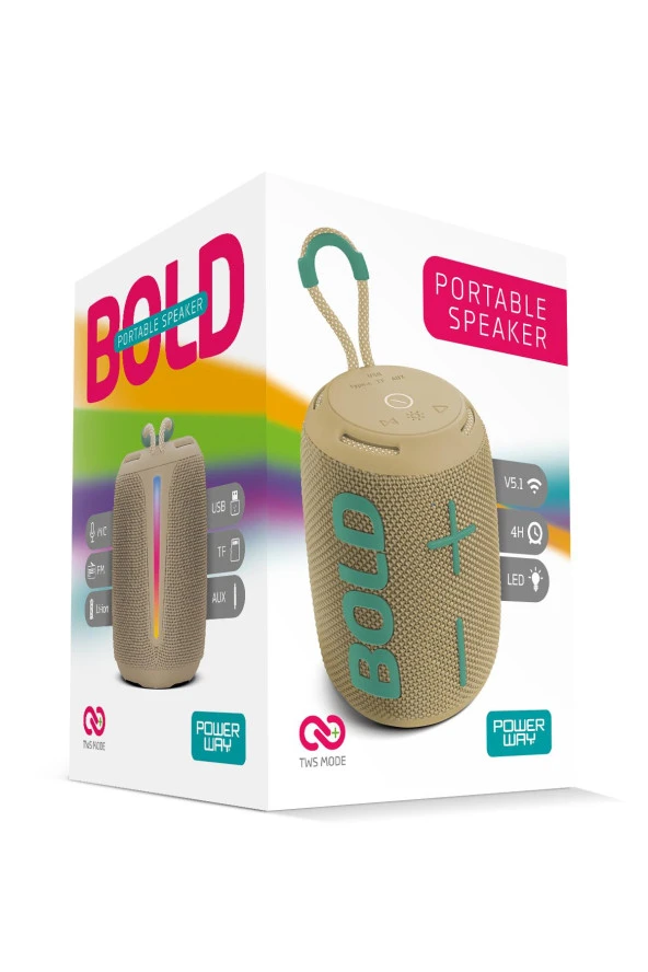 Powerway Bold Haki Taşınabilir Ses Bombası Kablosuz Bluetooth Hoparlör Speaker Yüksek Sesli TWS - 4
