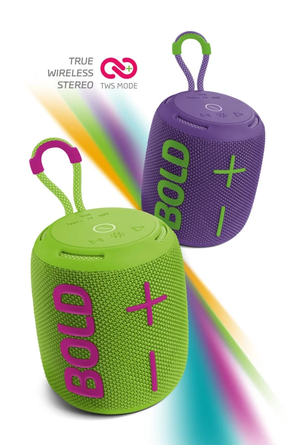 Powerway Bold Yeşil Taşınabilir Ses Bombası Kablosuz Bluetooth Hoparlör Speaker Yüksek Sesli TWS - 2