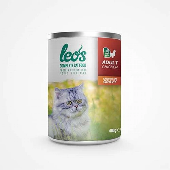 Leos Tavuk Parça Etli Soslu Yetişkin Kedi Konservesi 400 Gr