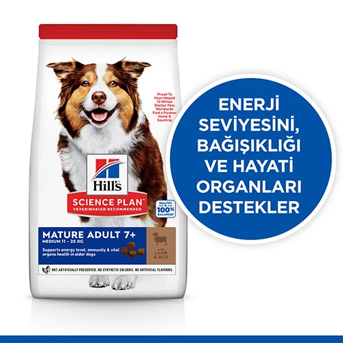 Hill’s SCIENCE PLAN Mature Adult 7+ Medium Lamb & Rice Orta Irk Kuzulu Yaşlı Köpek Maması 2,5 Kg - 2