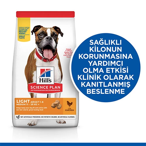 Hill’s SCIENCE PLAN Adult Light Medium Chicken Orta Irk Tavuklu Light Köpek Maması 2,5 Kg - 2
