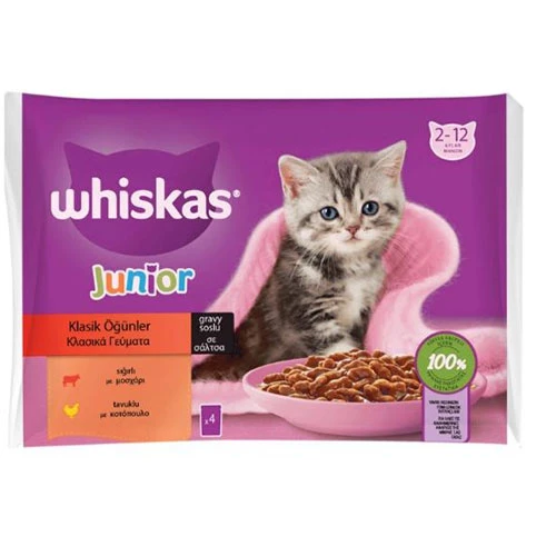 Whiskas Pouch Sos İçinde Sığırlı ve Tavuklu Yavru Kedi Konservesi 4x85 Gr ürün görseli