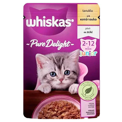 Whiskas Pouch Pure Delight Jöle İçinde Tavuklu Yavru Kedi Konservesi 28 Adet 85 Gr