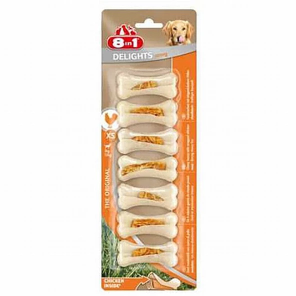 8in1 Delights Strong Tavuklu Press Kemik Küçük Irk Köpek Ödülü XS 140 Gr ürün görseli