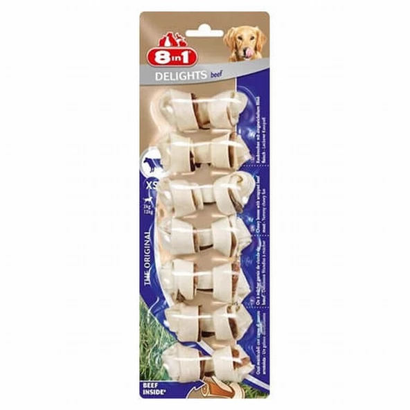 8in1 Delights Bones Biftekli Ağız Bakım Kemiği Köpek Ödülü XS 84 Gr