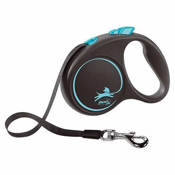 Flexi Black Design Otomatik Şerit Köpek Gezdirme Tasması Small 5 Mt Mavi