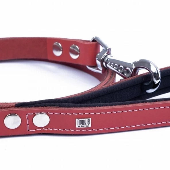Doggie Konfor Klasik Deri Köpek Gezdirme Tasması Kırmızı 2x140 Cm - Resim 3
