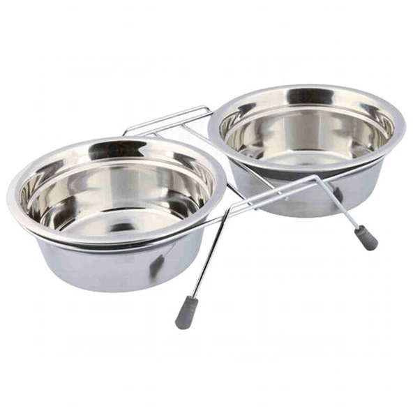 Trixie Tıkırtısız Paslanmaz Çelik İkili Köpek Mama Su Kabı Gri 2x0,9 Lt 16 Cm - 2