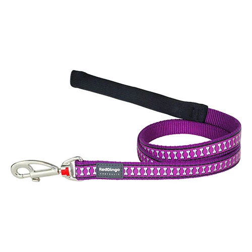 Reddingo Reflektörlü Kemik Desenli Mor Köpek Uzatma Tasması Medium 20 Mm 1,2 Mt