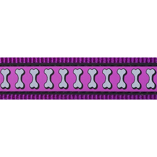 Reddingo Reflektörlü Kemik Desenli Mor Köpek Uzatma Tasması Medium 20 Mm 1,2 Mt - Resim 2