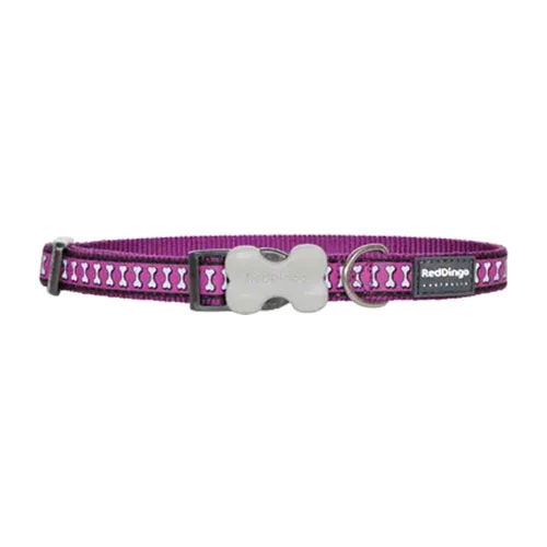 Reddingo Reflektörlü Kemik Desenli Mor Köpek Boyun Tasması Small 15 Mm 24-36 Cm