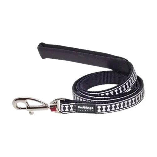 Reddingo Reflektörlü Kemik Desenli Siyah Köpek Uzatma Tasması Small 15 Mm 1,2 Mt
