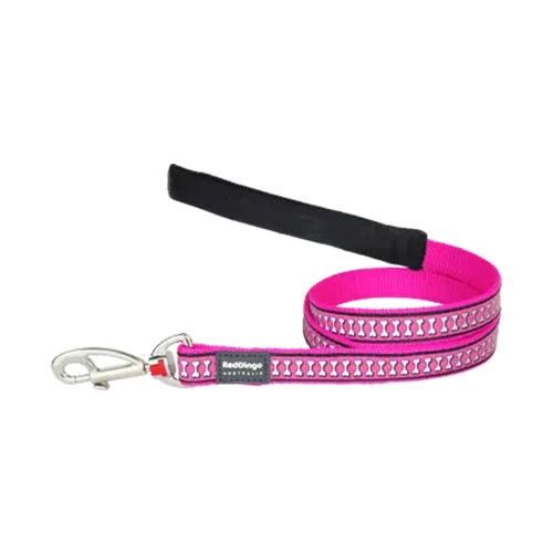 Reddingo Reflektörlü Kemik Desenli Pembe Köpek Uzatma Tasması Medium 20 Mm 1,2 Mt