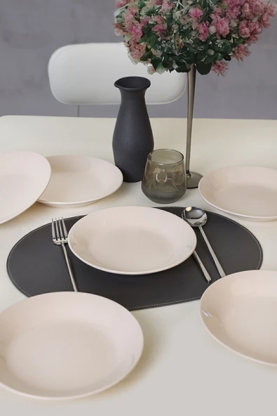 Keramika Krem Hitit Yemek Tabağı 21 Cm 6 Adet 030