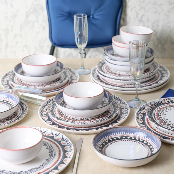 Keramika Keraart Ethnic Yemek Takımı 24 Parça 6 Kişilik 21616-17-28-24 - 3