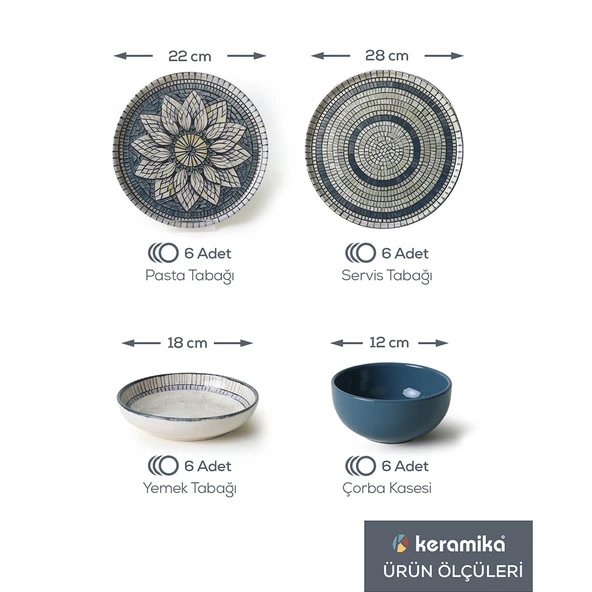 Keramika Keraart Mosaic Marvels Yemek Takımı 24 Parça 6 Kişilik 21619-20-21 - 4