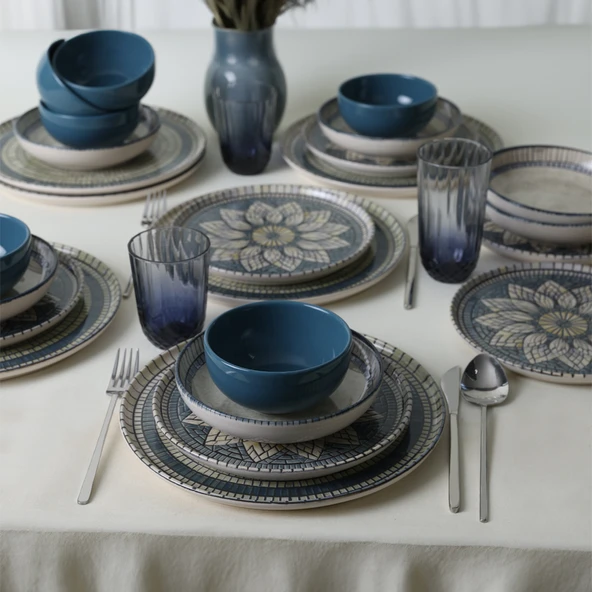 Keramika Keraart Mosaic Marvels Yemek Takımı 24 Parça 6 Kişilik 21619-20-21 - 2
