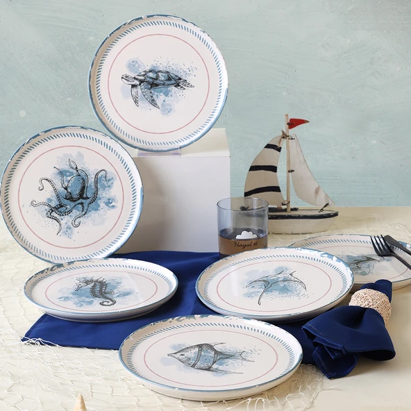 Keramika Keraart Marine Life Pasta Tabağı 22 Cm 6 Adet 21768-73