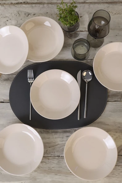 Keramika Krem Hitit Yemek Tabağı 21 Cm 6 Adet 030 - 2