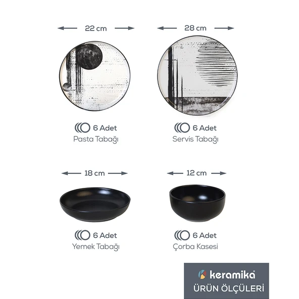 Keramika Keraart Shadowy Yemek Takımı 24 Parça 6 Kişilik 21783-84 - 3