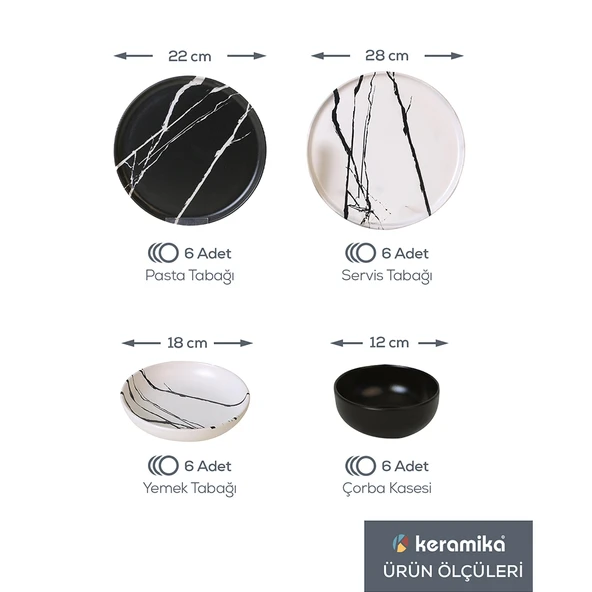 Keramika Keraart Mermer Yemek Takımı 24 Parça 6 Kişilik 17950-51 - 2