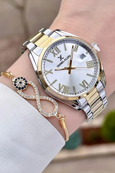 Daniel Klein  DKISTE972 Gold Gümüş Renk Takvimli Kadın Kol Saati ve Bileklik - 4