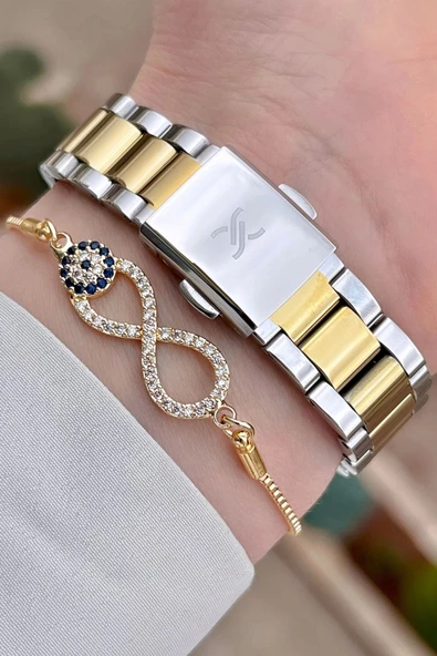 Daniel Klein  DKISTE972 Gold Gümüş Renk Takvimli Kadın Kol Saati ve Bileklik - 5