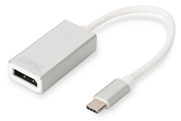 Digitus USB 3.0 (USB Tip C) <-> DisplayPort (DP) Grafik Adaptörü<br>Giriş: 1 x USB Tip C erkek (bilgisayar bağlantısı) <br>Çıkış: 1 x DP yuva ((Ultra HD, 4K, 3840 x 2160p@30Hz)<br>Alüminyum