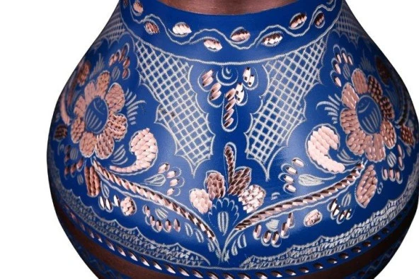 Erzincan El İşlemeli Bakır Top Vazo Mavi - 3