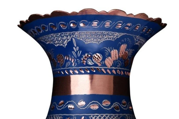 Erzincan El İşlemeli Bakır Top Vazo Mavi - 4