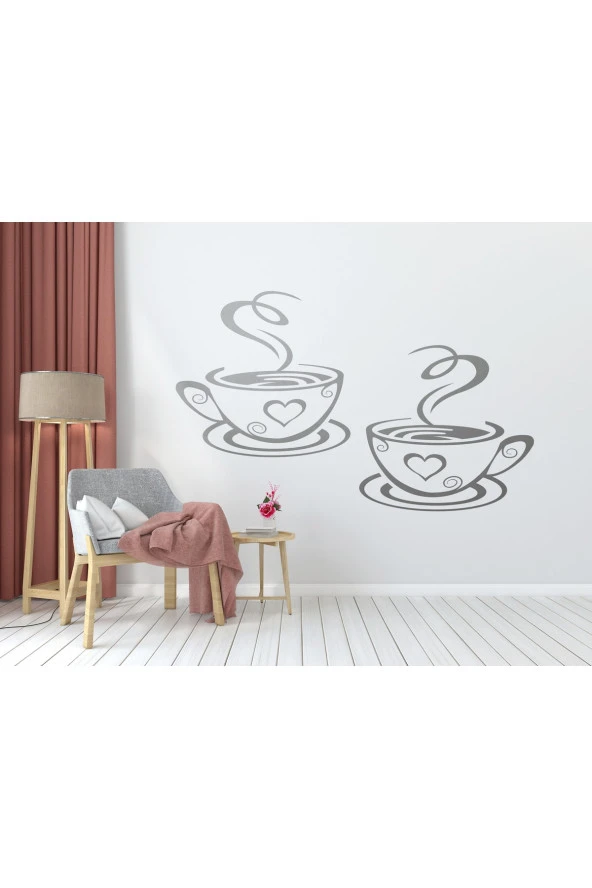 Kahve Duvar Sticker - Kahve Duvar Sticker Dekoratif Odası Duvar Sticker Duvar Süsü 65x40
