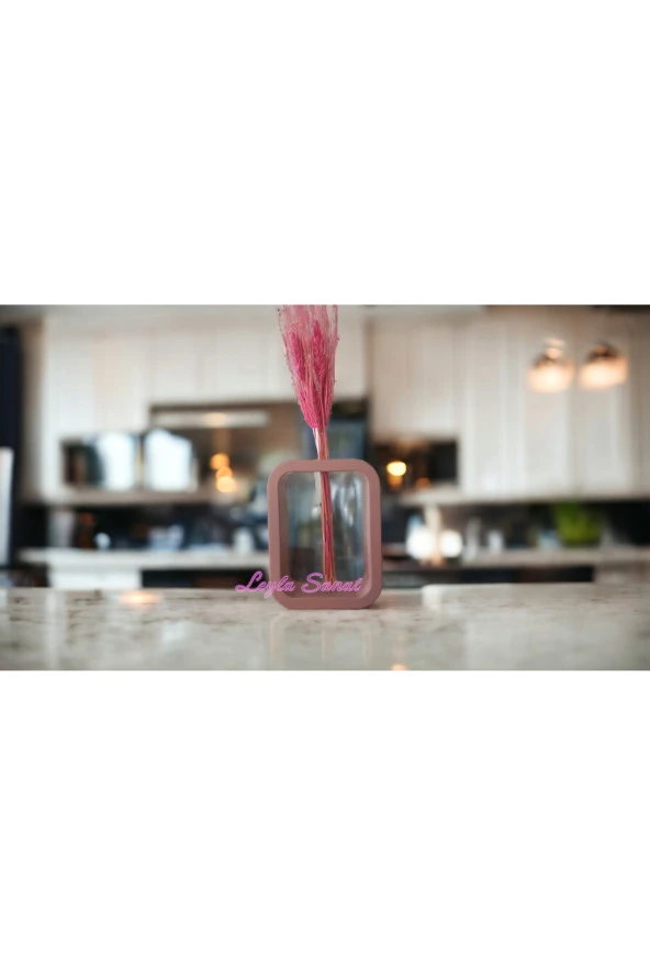 Dekoratif  kare cam tüplü vazo (Pembe)