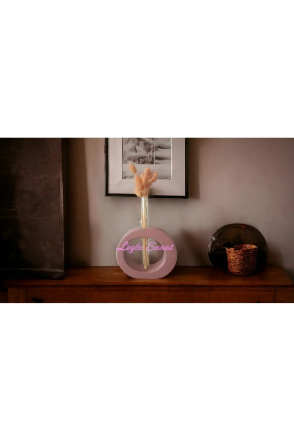 Dekoratif  yuvarlak cam tüplü vazo (Pembe)
