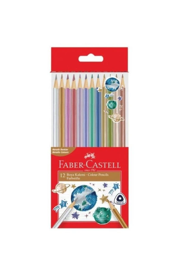 Faber Castell Kuru Boya Kalemi Üçgen Metalik 12'Lı  5171000006000 - 1