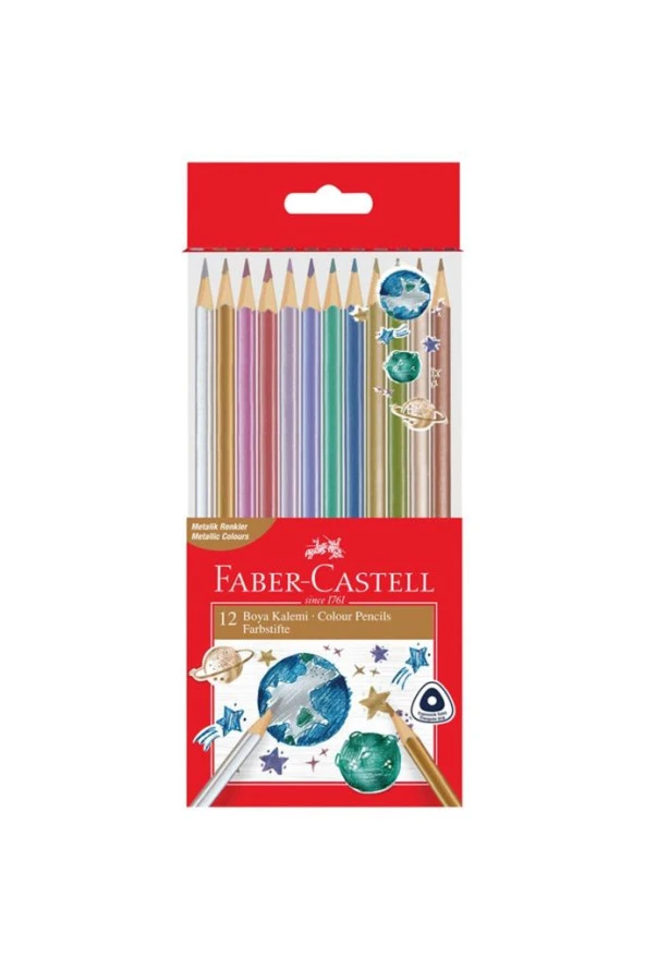 Faber Castell Kuru Boya Kalemi Üçgen Metalik 12'Lı  5171000006000 - 2