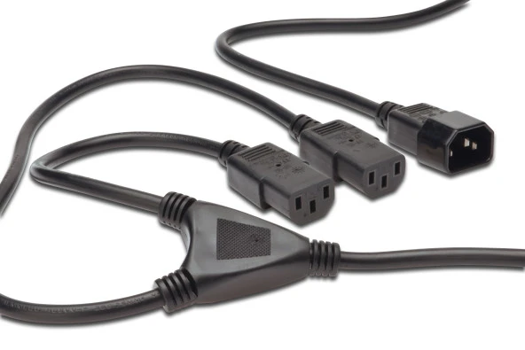 Güç Kaynağı Kablosu,  C14 erkek - 2x C13 dişi, 1.7 metre, H05VV-F3G, 1.0qmm/0.75qmm, siyah renk<br>Power Cord Splitter Cable, C14 male - 2x C13 female jack, 1.7 metre, H05VV-F3G, 1.0qmm/0.75qmm, black