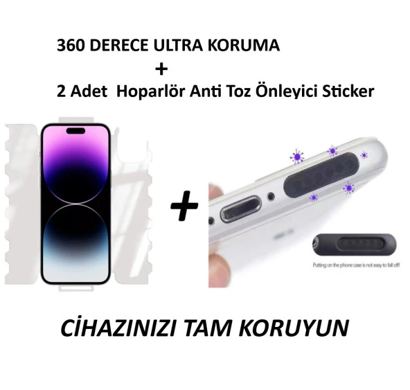 İphone 15 Pro Max ve Tüm Modellere Uyumlu 360 Derece Full Body Jelatin ve Hoparlör Toz Önleyici Kit