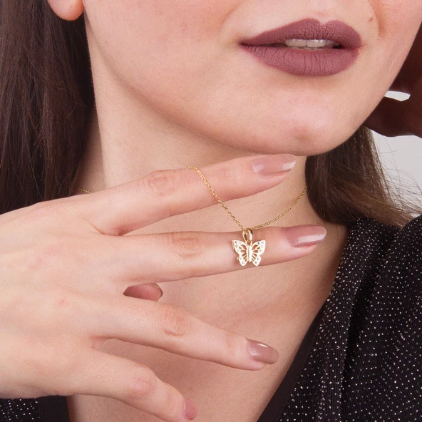 14 Ayar Taşlı Kelebek Altın Kolye Ucu 0,98 gr - Resim 4