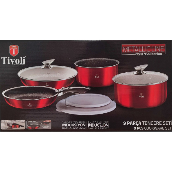 Tivoli Metallic Line İndüksiyon Kırmızı 9 Parça Tencere Takımı - 2