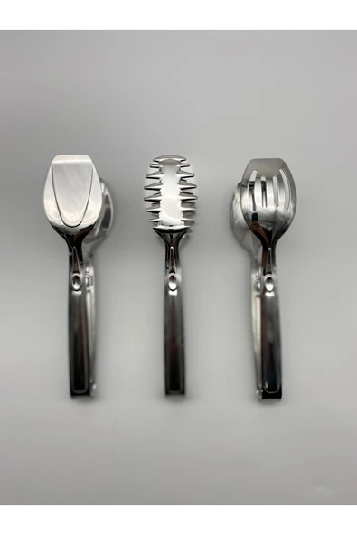 Gümüş Salata, Makarna ve Pasta Servis Sunum Maşası, Paslanmaz Çelik Yemek Maşa Seti - 3