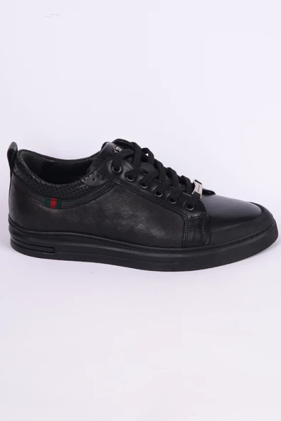 Pierre Cardin 10206 Deri Rahat Taban Bağcıklı  Desenli Esnek Rahat Siyah Günlük Erkek Sneaker Ayakkabı