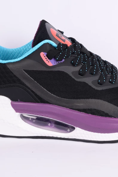 Pierre Cardin 10108 Fileli Kumaş Ortopedik Taban Bağcıklı Esnek Rahat Yüksek Taban Hafif Siyah-Beyaz Günlük Kadın Spor Ayakkabı - Resim 2